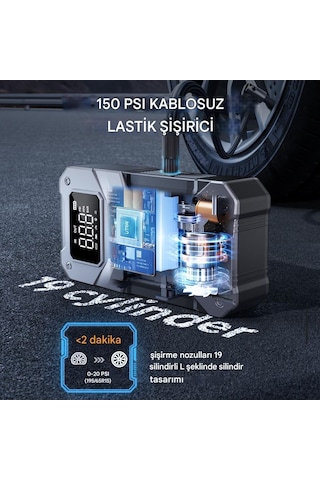 UTRAI Jstar JS20 10000mAh 5000A Jump Starter Taşınabilir Akü Takviye Cihazı + Lastik Şişirme Pompası (18W QC3.0 + Çanta + LED Lamba + Powerbank + Eldiven)