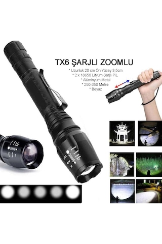 Profesyonel Tx6 Şarjlı Zoomlu El Feneri Wt-241 Beyaz