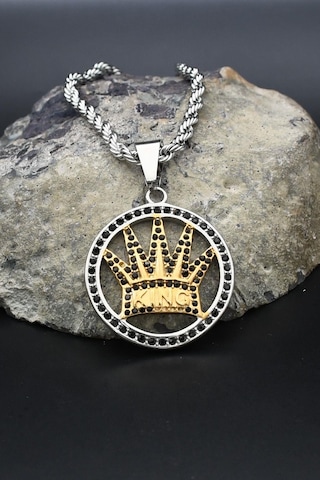 Kral Tacı Figürlü Kolye Paslanmaz Çelik Zincir 902297 Gümüş