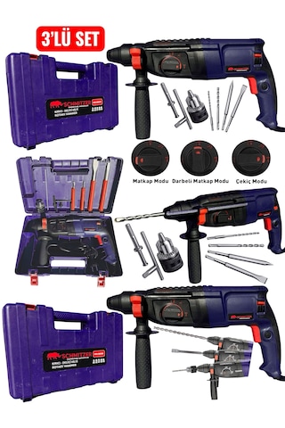 Schmıtzer 3'lü Set Sch-2603m Pro 850 W Sds Plus Metal Şanzuman Profesyonel Darbeli Matkap Kırıcı Delici 26mm Hilti