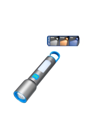 Bix Bx1010fl 3 Renk Led Beyaz Mavi Turuncu Zoom Özellikli Şarjlı El Feneri 500 Lümen 500 Menzilli Cob Yan Işıklı Type-c Gri