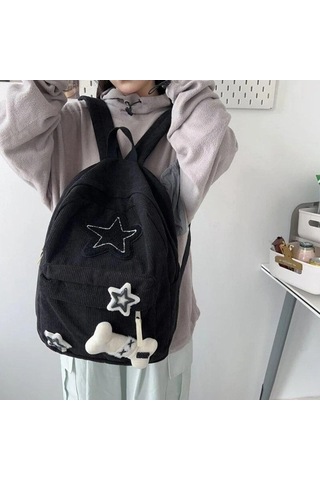 Ebitda Siyah Y2k Estetik Sırt Çantası Yıldız Desen Tiki Kadife Sırt Çantası, Üniversite Öğrencisi Bilgisayar Çantası Kız İçin Siyah
