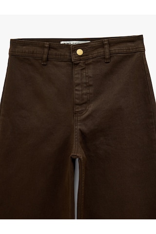 Koton Cepli Rahat Kalıp Kesik Paça Yüksek Bel Jean Pantolon - Culoette Jean Kahverengi 7wal40002mw Kahve