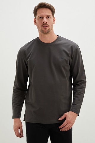 Fullamoda Baskılı Bisiklet Yaka Sweatshirt Antrasit