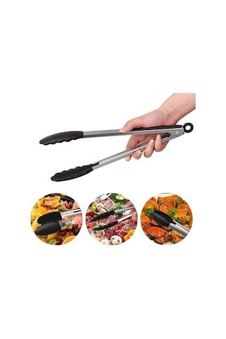 Paslanmaz Gövdeli Silikon Uçlu Yemek Pişirme Maşası Nve118
