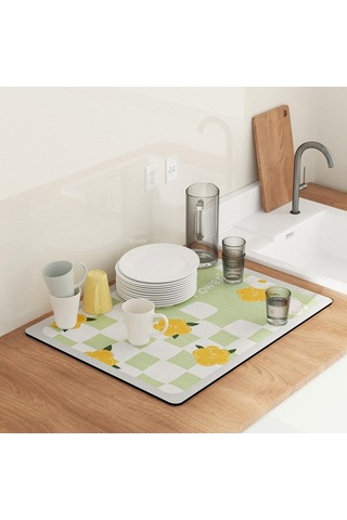 Bosphorusboutique02 Suntek Bulaşık Kurutmalık Mat Dekoratif Yeşil Çiçekler Yeşil Diğer