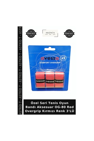 Özel Seri Tenis Oyun Bandı Aksesuar Og-80 Red Overgrip Kırmızı Renk 3'lü