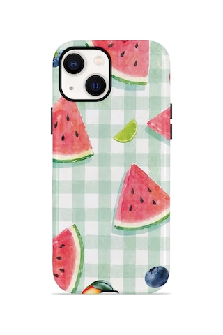 Apple iPhone Uyumlu 15 Vorian Çift Katmanlı Magsafe Kılıf Watermelon Picnic Gingham