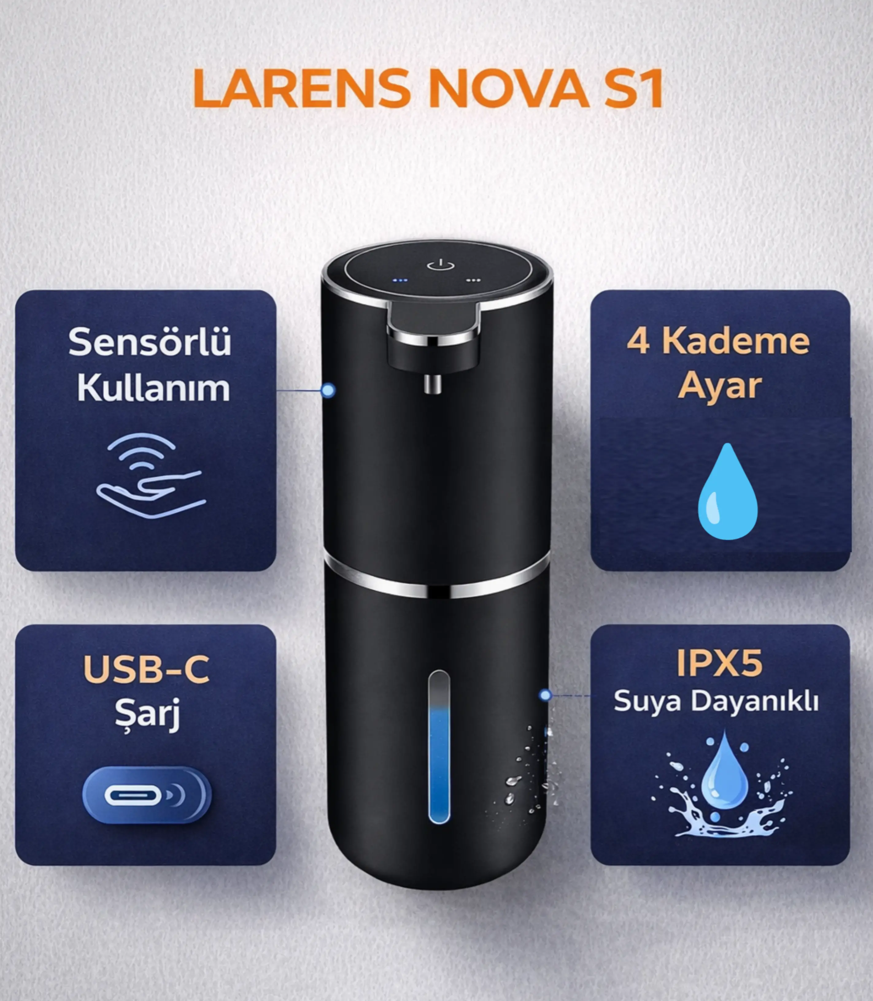 Nova S1 Akıllı Sensörlü Sabunluk Siyah