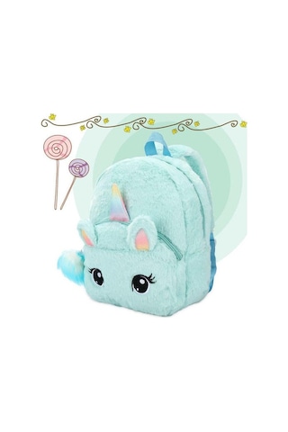 Unicorns Karikatür Okul Kitap Çantası Kız Kadın Kürk Sırt Çantası Anaokulu Sevimli Çanta Seyahat Çocuk Schoolbag Çocuklar Hediye Kitap Çantası Yeşil 08bwun Mavi
