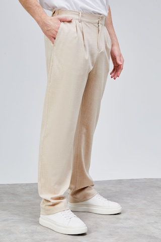 HLT Jeans Erkek Bej Çift Pileli Rahat Kesim Beli Lastikli Bol Paça Baggy Pantolon Albert-1991 Bej