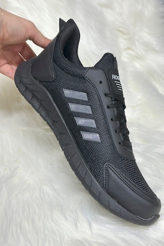 Günlük Erkek Sneaker Fileli Bağcıklı Rahat Esnek Dikiş Detaylı Yürüyüş Spor Ayakkabı 1453 Siyah-füme