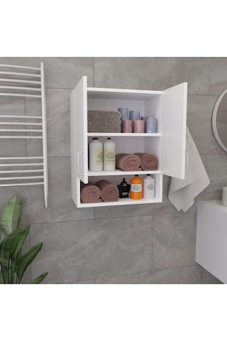Tuliplife Duvara Monte Çok Amaçlı 3 Raflı Kapaklı Beyaz Dolap, Tlpdd3 Beyaz