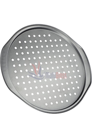 Kulplu Delikli Pizza Tepsisi Lahmacun Pide Tepsisi 31 Cm Gri