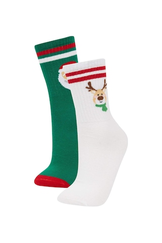 DeFacto Kız Çocuk Yılbaşı Temalı 2'li Pamuklu Uzun Çorap E2960A8NSKR1