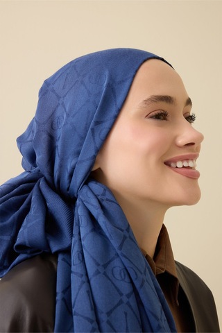 İmannooor İman I Kafes Lacivert Tencel Pamuk İpek Şal 70x200