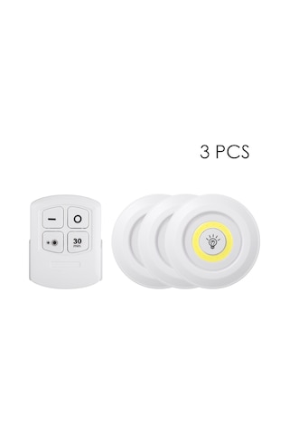 Ruicoo Kablosuz Cob Led Dolap Aydınlatma - 3'lü Paket, Uzaktan Kumandalı, Parlaklık Ayarlı, Taşınabilir, Pil İle Çalışan Beyaz