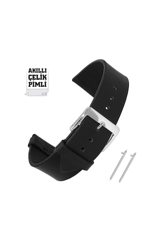 Saatse Siyah Hakiki Deri Saat Kordonu Kayış 20 MM