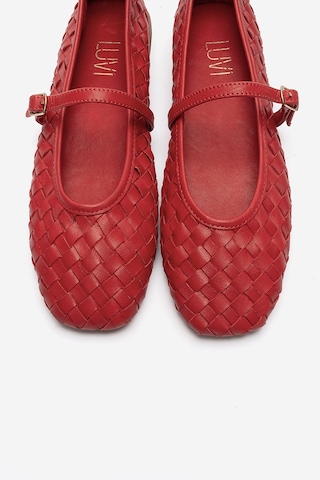 Luvishoes Yevora Kırmızı Örgü Hakiki Deri Bantlı Kadın Babet Ayakkabı