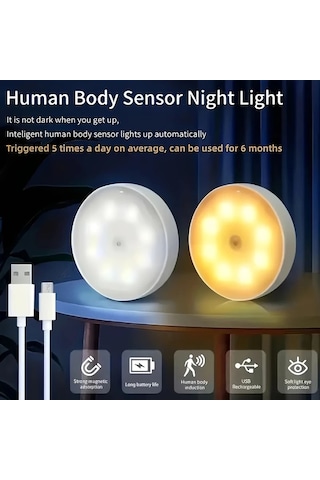 Willowhaven 6'lı Amill Akıllı Led Hareket Sensörlü Usb Şarjlı Sabit Ve Algılamalı Yumuşak Warm White Işık 16renk Şarj Edilebilir