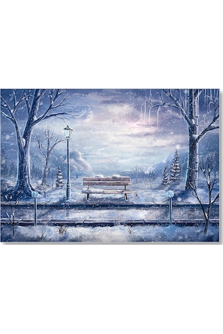 Cakasepetim Animasyon Tren Yolu Bank Ağaçlar Kar Görseli Ahşap Mdf Tablo