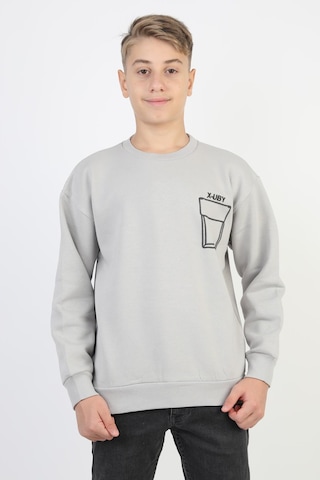 Baskı Detaylı Bisiklet Yaka Erkek Çocuk Sweatshirt-90910 Gri