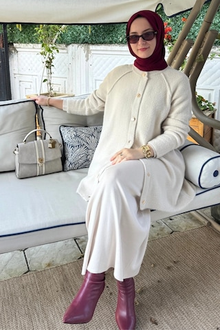 Rabia Şamlı Sedef Angora Triko Hırka Taş Normal