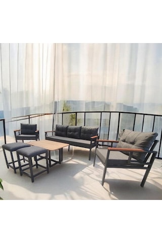 Pielize Bahçe Ve Balkon Mobilyası Antrasit,3+1+1 Sehpalı 2 Puflu Antrasit