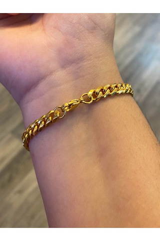 Celikchi Unisex 6 Mm Zincir Gold Renk Çelik Bileklik Gold