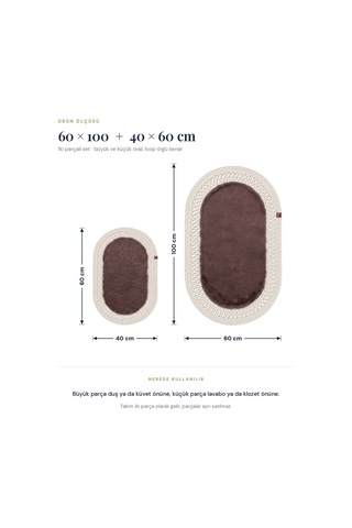 Banyo Paspası Takımı 60x100+40x60 Cm İç Trikot Mouss Kahve & Krem
