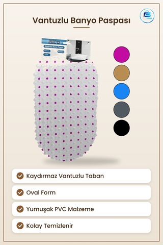 Oval Pvc Kaydırmaz Banyo Paspası Vantuzlu 33x61 Cm Duruş Yumuşak çok renkli