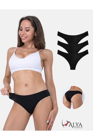 Alya Underwear Kadın Brazilian Külot 3 Adet Beyaz Siyah