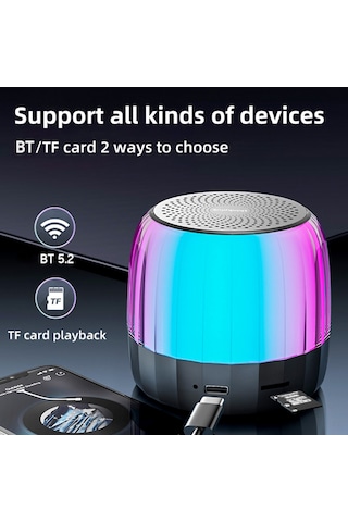 Geeroyoo Thinkplus K3 Plus Bluetooth 5.2 Taşınabilir Hoparlör: Dış Mekan, Mini Boyut, T环绕 Bass, Mikrofon, Rgb Işık, 3w Güç, Type-c Şarj