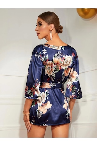 Çiçek Desenli Sabahlık 8330 Mavi