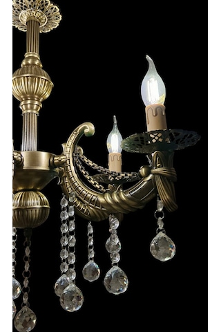 Kristal Top Taşlı Zincirli Kollu Eskitme Kaplamalı Metal Avize