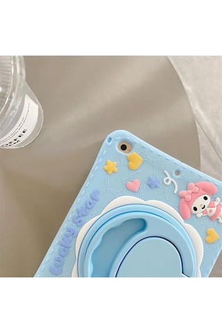 Samsung Galaxy Tab A7 Lite T220 T225 T227 Uyumlu Kedi Kılıf Askılı Standlı Eğlenceli Koruyucu Kılıf Mavi