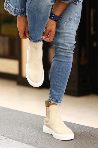 Shoetyle - Bej Hakiki Deri Süet Erkek Chelsea Bot 250-041 -1165 Bej