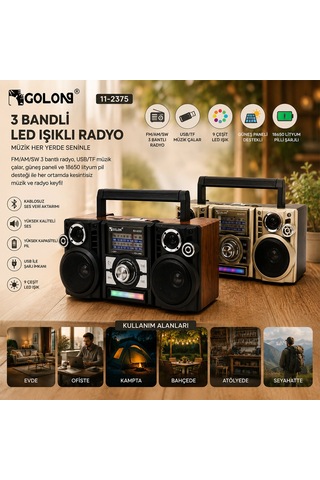 Go İthalat Solar Panelli Şarjlı - Hoparlör Bluetooth İbreli Fm Radyo Mp3 Usb - Tf Player Speaker Rx-