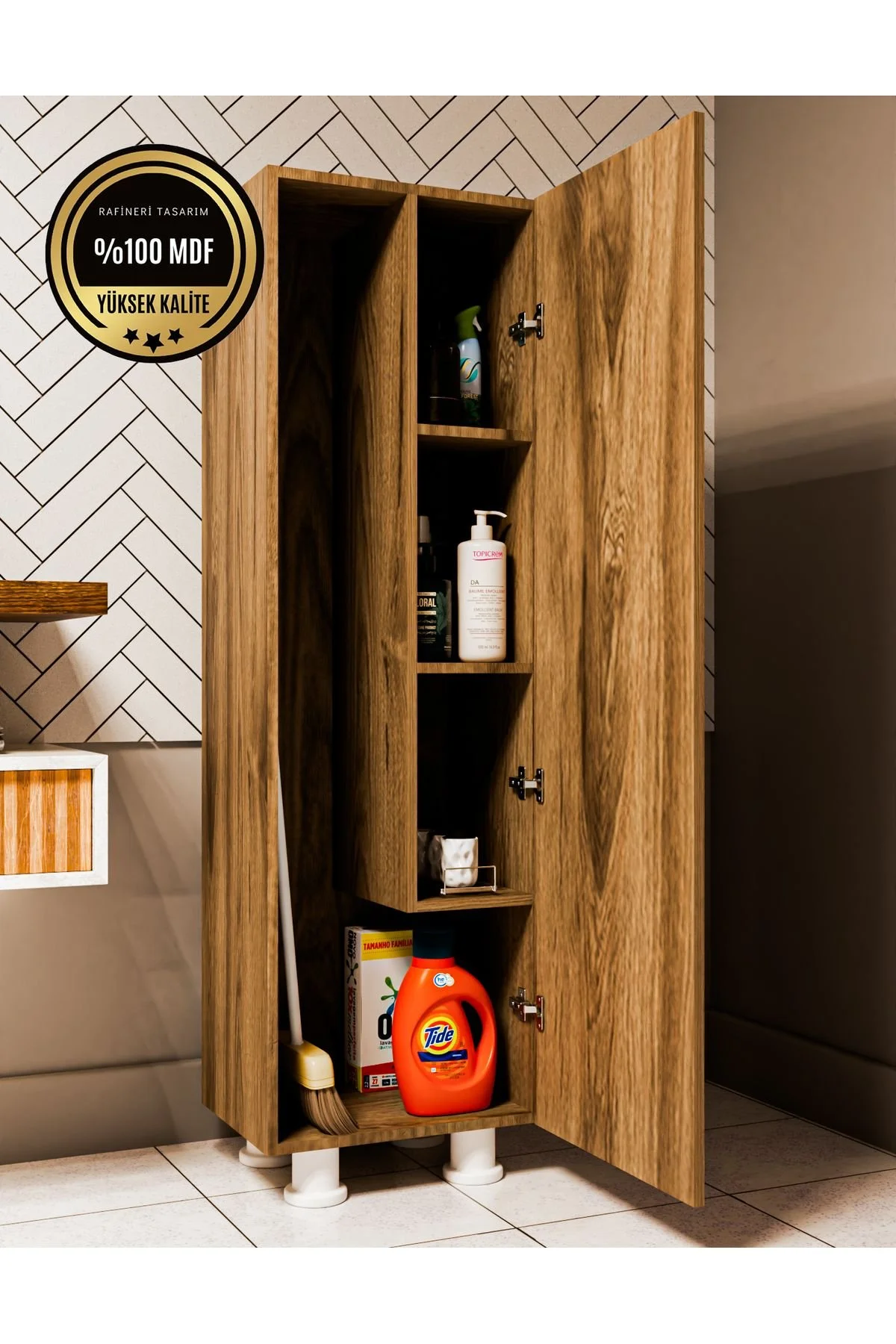 Elox Banyo Dolabı Raflı,balkon Dolabı,mutfak Dolabı Çok Amaçlı Dolap Ceviz