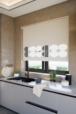 Lazer Kesim Mat Stor Perde, Lazer Kesimli Klasik Serisi, C-141002 Ekru Renk Gül Kurusu