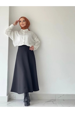 Puf Scuba Kloş Etek Siyah