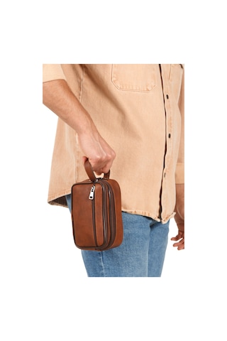 Newish Polo Erkek Bileklik Kemerli Portföy Clutch Traş Kozmetik El Çantası New344 Taba