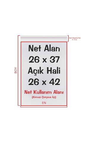 26 x 37+5 (26*42) CM. 250 Adet - Şeffaf Bantlı Yapışkanlı Jelatin P