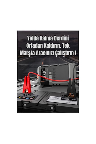 4'ü 1 Arada Şarjlı Akü Ateşleyici Lastik Şişirici Powerbank Led Işık 12000mah