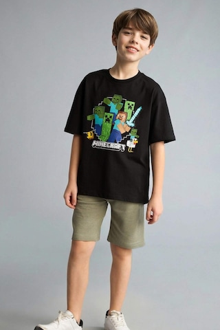 Defacto Minecraft Oversıze Bisiklet Yaka Kısa Kollu Tişört Erkek Çocuk H3512a826smbk81 Siyah-bk81