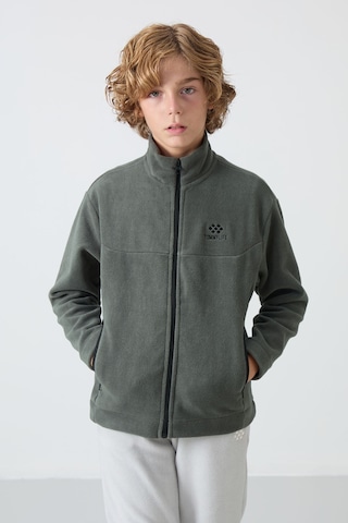 Haki Kalın Yumuşak Dokulu Standart Fit Nakışlı Polar Erkek Çocuk Sweatshirt - 11223 Haki