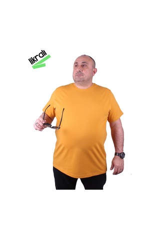 Moc Grande Mocgrande Erkek Büyük Beden Likralı Basic Sıfır Yaka Tişört 11160 Hardal