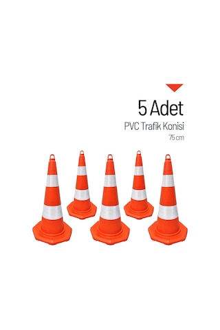 5'li Pvc Trafik Konisi Seti 75 Cm Trafik Dubası-3625