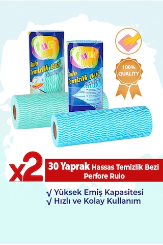 Fun Hassas Temizlik Bezi Perfore 30 Yapraklı Rulo - Yeşil Ve Mavi 2'li Paket Mavi - Yeşil
