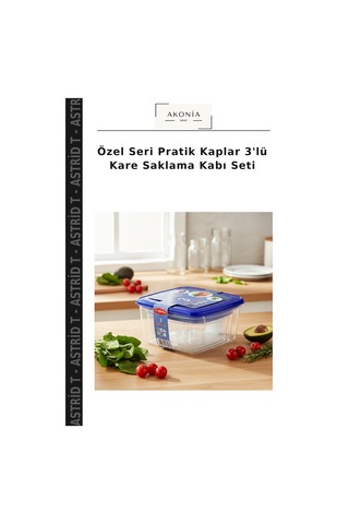 Özel Seri Pratik Kaplar 3'lü Kare Saklama Kabı Seti Çok Renkli